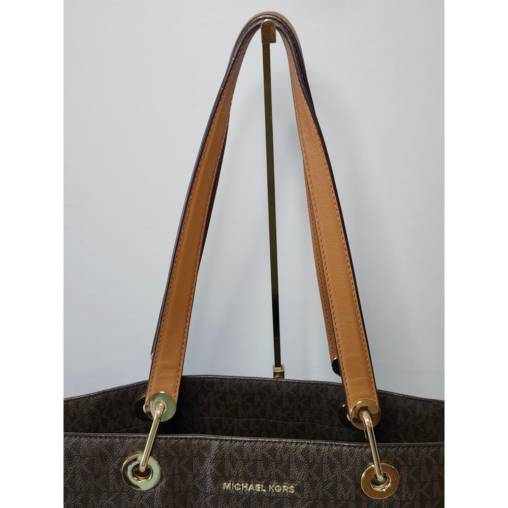 Michael Kors Jet Set Large Shoulder Tote Handbag Brown Luggage Coated Canvas - Picture 13 of 17